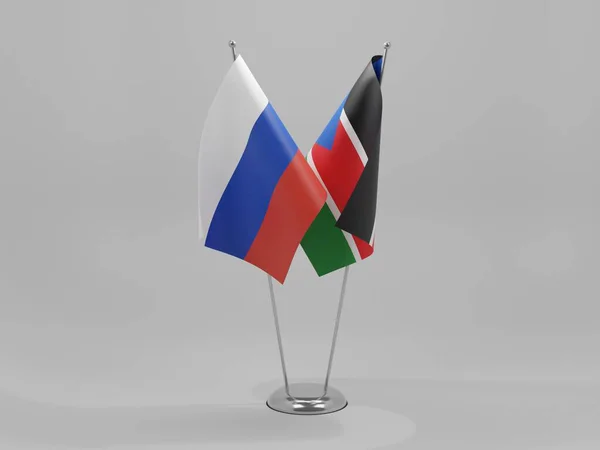 South Sudan Russia Cooperation Flags White Background Render — Stock Photo, Image