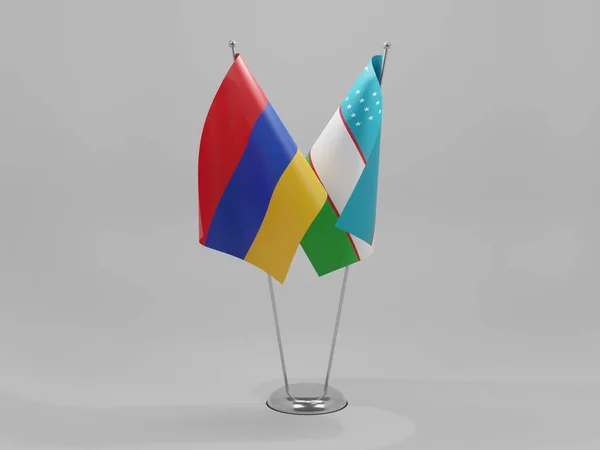Uzbequistão Arménia Bandeiras Cooperação Fundo Branco Render — Fotografia de Stock