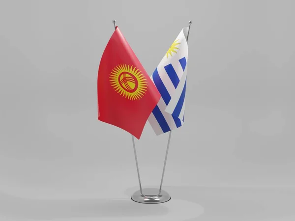 Uruguay Bendera Kerja Sama Kirgizstan Latar Belakang Putih Pencitraan — Stok Foto