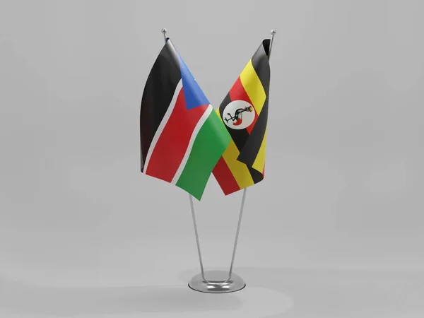 Uganda Bandiere Cooperazione Sud Sudan Sfondo Bianco Render — Foto Stock