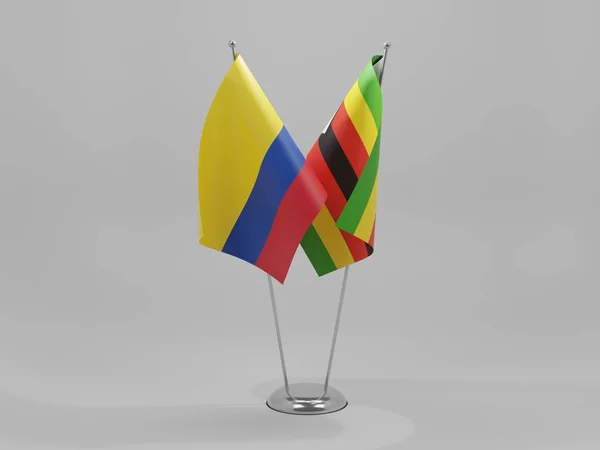 Zimbabwe Colombia Cooperation Flags White Background Render — Stock Photo, Image