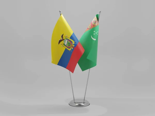 Turkmenistán Banderas Cooperación Ecuador Fondo Blanco Render — Foto de Stock