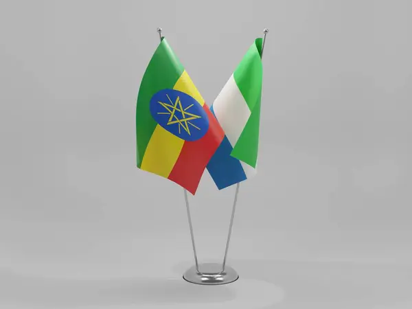 Serra Leoa Bandeiras Cooperação Etiópia Fundo Branco Render — Fotografia de Stock