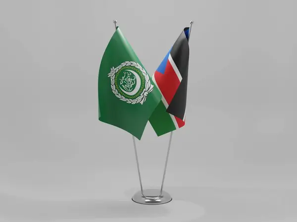 Zuid Soedan Arabische Liga Samenwerkingsvlaggen Witte Achtergrond Render — Stockfoto