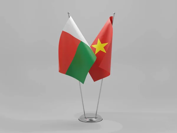 Vietnam Madagaszkár Együttműködési Zászlók Fehér Háttér Render — Stock Fotó