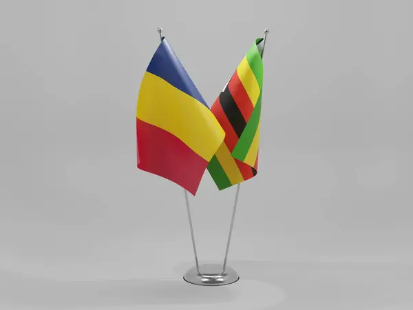 Ζιμπάμπουε Τσαντ Σημαίες Συνεργασίας Λευκό Φόντο Render — Φωτογραφία Αρχείου