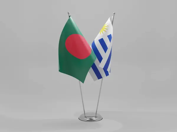 Uruguay Banderas Cooperación Bangladesh Fondo Blanco Render — Foto de Stock