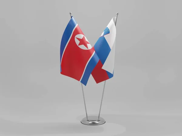 Slovinsko Severní Korea Spolupráce Vlajky Bílé Pozadí Vykreslování — Stock fotografie