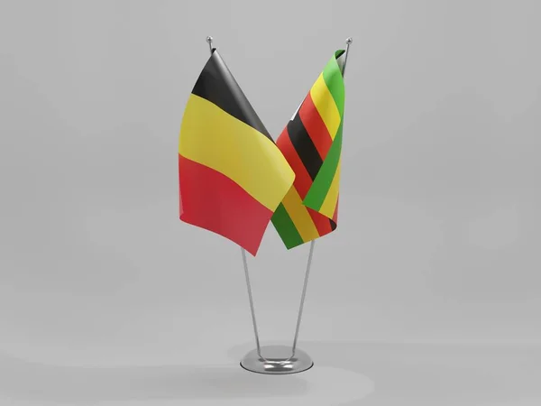 Zimbabué Bélgica Bandeiras Cooperação Fundo Branco Render — Fotografia de Stock