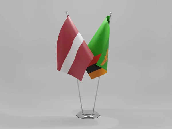 Zambia Latvia Cooperation Flags White Background Render — стокове фото