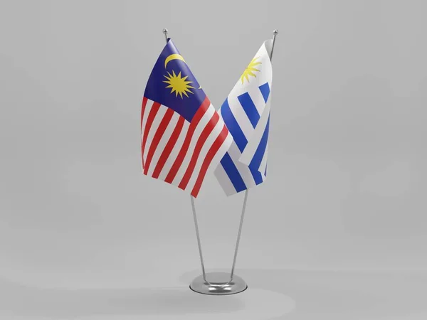Uruguay Malaysia Cooperation Flags White Background Render — 스톡 사진
