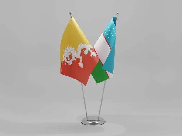 Özbekistan Bhutan Şbirliği Bayrakları Beyaz Arkaplan Render — Stok fotoğraf