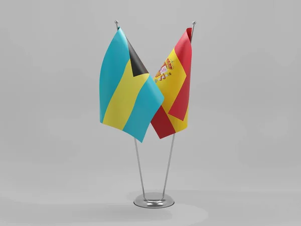 Spanien Bahamas Kooperationsflaggen Weißer Hintergrund Render — Stockfoto