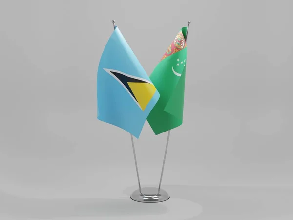 Τουρκμενιστάν Σημαίες Συνεργασίας Αγίας Λουκίας Λευκό Φόντο Render — Φωτογραφία Αρχείου