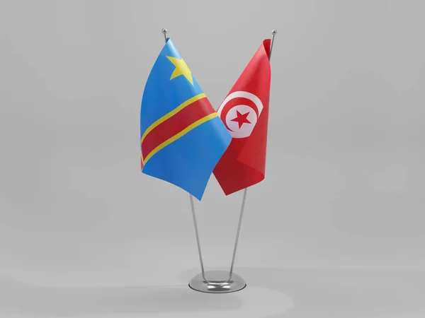 Tunísia República Democrática Congo Bandeiras Cooperação Fundo Branco Render — Fotografia de Stock