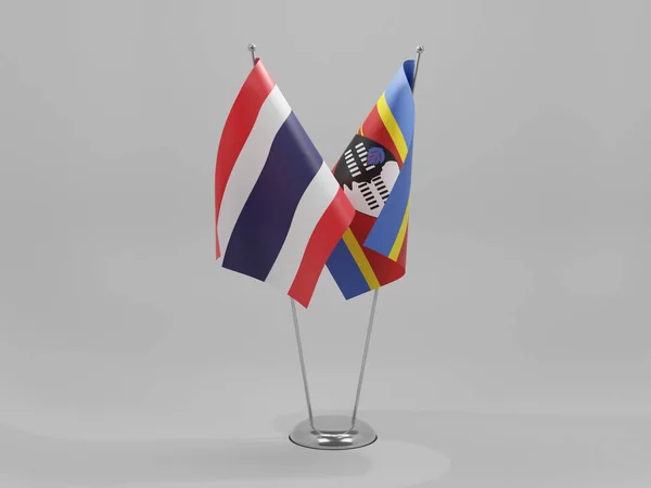 Suazi Tajlandia Flagi Współpracy Białe Tło Render — Zdjęcie stockowe