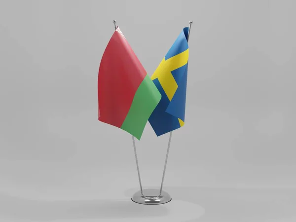 Suecia Bielorrusia Banderas Cooperación Fondo Blanco Render — Foto de Stock