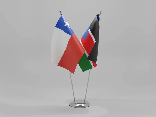 Südsudan Chile Kooperationsfahnen Weißer Hintergrund Render — Stockfoto