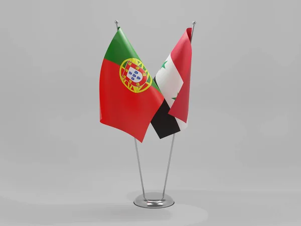 シリア ポルトガル協力旗 白の背景 3Dレンダリング — ストック写真