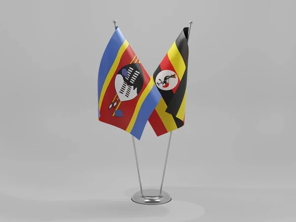Uganda Swaziland Cooperation Flags White Background Render — Stock Photo, Image
