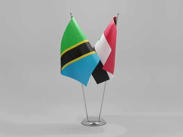 Sudán Banderas Cooperación Tanzania Fondo Blanco Render —  Fotos de Stock