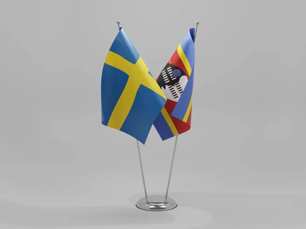 Swaziland Sweden Cooperation Flags Белый Фон Render — стоковое фото