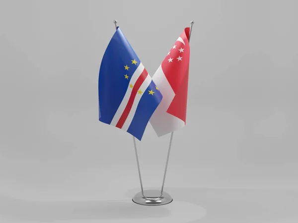 Singapore Kap Verdes Samarbetsflaggor Vit Bakgrund Render — Stockfoto