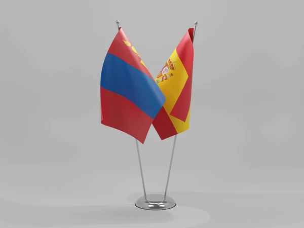 España Banderas Cooperación Mongolia Fondo Blanco Render — Foto de Stock