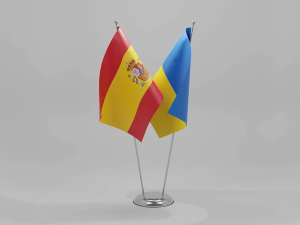 Ucrania Banderas Cooperación España Fondo Blanco Render — Foto de Stock