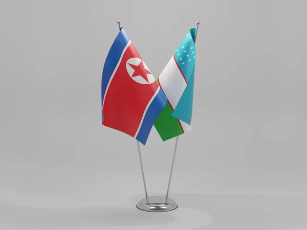 Usbekistan Nordkoreanische Flaggen Weißer Hintergrund Render — Stockfoto