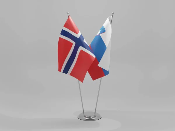Flagi Współpracy Słowenia Norwegia Białe Tło Render — Zdjęcie stockowe