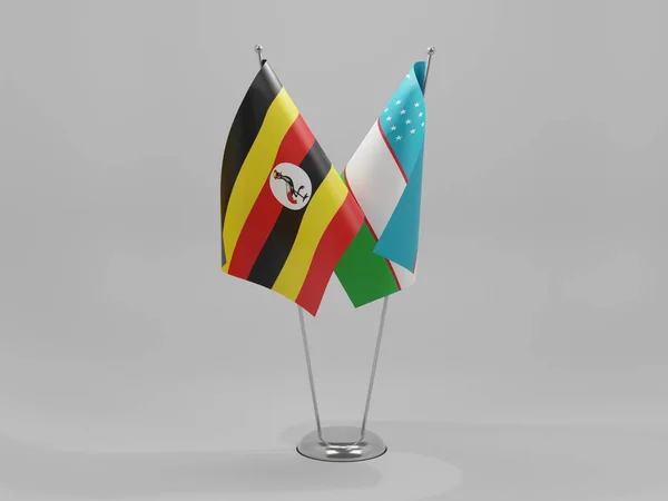 Uzbekistan Bandiere Cooperazione Uganda Sfondo Bianco Render — Foto Stock