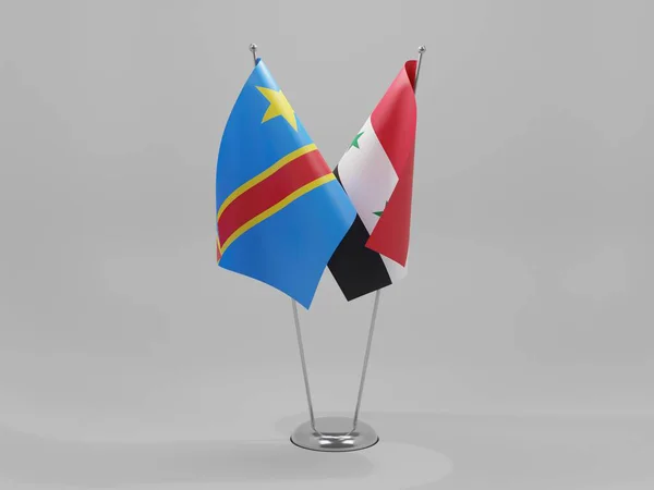Banderas Cooperación Entre Siria República Democrática Del Congo Fondo Blanco — Foto de Stock