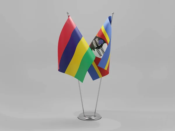 Suazi Mauritius Flagi Współpracy Białe Tło Render — Zdjęcie stockowe