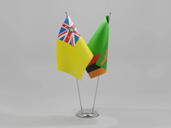 Zambia Niue Flagi Współpracy Białe Tło Render — Zdjęcie stockowe
