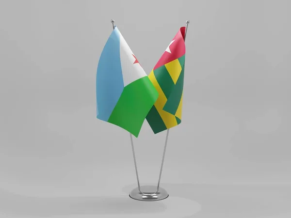 Togo Bandeiras Cooperação Jibuti Fundo Branco Render — Fotografia de Stock
