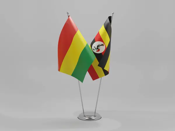 Uganda Bandiere Cooperazione Bolivia Sfondo Bianco Render — Foto Stock