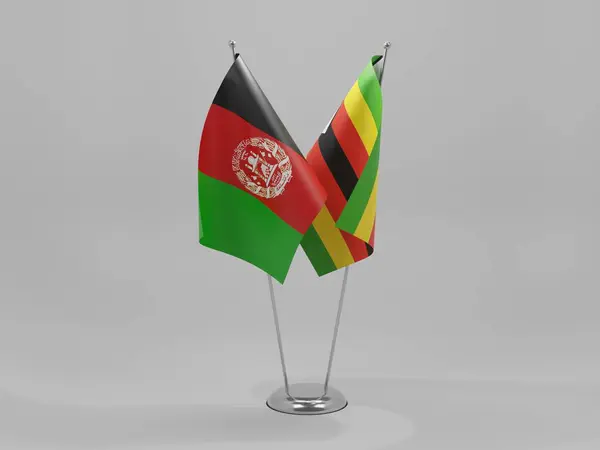 Σημαίες Συνεργασίας Αφγανιστάν Ζιμπάμπουε Λευκό Φόντο Render — Φωτογραφία Αρχείου