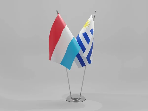 Uruguai Bandeiras Cooperação Luxemburgo Fundo Branco Render — Fotografia de Stock