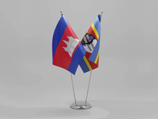Swasiland Kambodscha Flaggen Weißer Hintergrund Render — Stockfoto