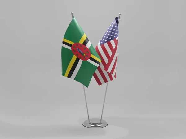Ηνωμένες Πολιτείες Της Αμερικής Σημαίες Συνεργασίας Ντομίνικα Λευκό Φόντο Render — Φωτογραφία Αρχείου