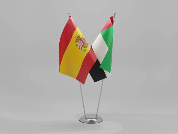 Emiratos Árabes Unidos Banderas Cooperación España Fondo Blanco Render — Foto de Stock