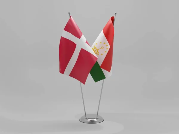 タジキスタン デンマーク協力旗 白背景 3Dレンダリング — ストック写真