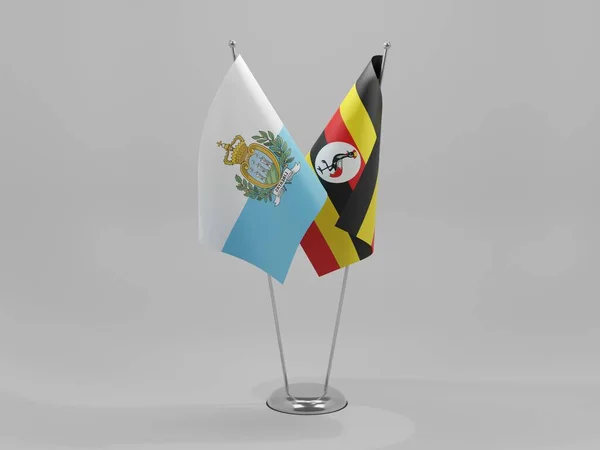 Uganda San Marino Cooperation Flags White Background Render — стокове фото