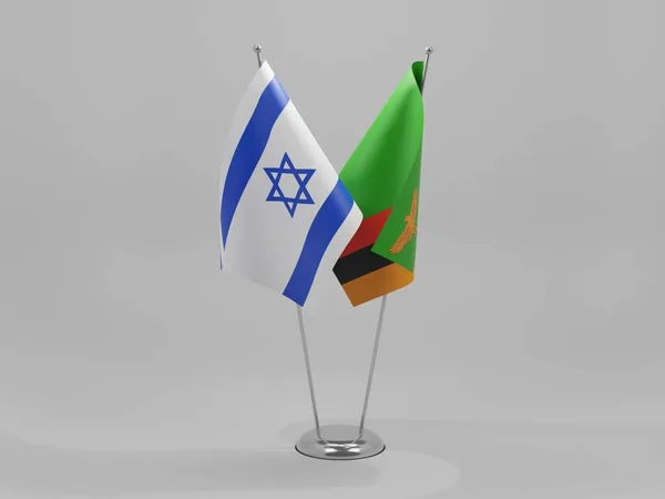 Zambia Banderas Cooperación Israel Fondo Blanco Render — Foto de Stock