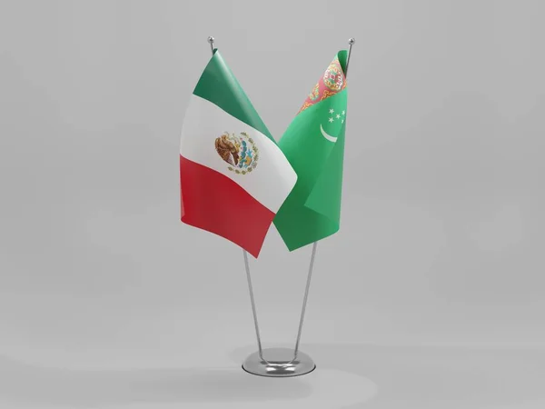 Turkmenistán Banderas Cooperación México Fondo Blanco Render — Foto de Stock