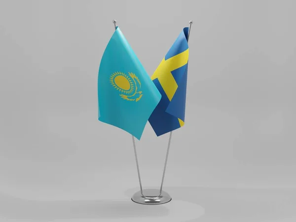 Suécia Bandeiras Cooperação Cazaquistão Fundo Branco Render — Fotografia de Stock
