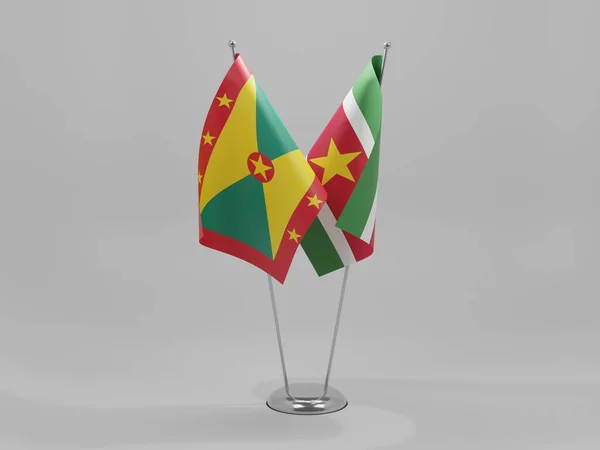 Suriname Bandiere Cooperazione Grenada Sfondo Bianco Render — Foto Stock