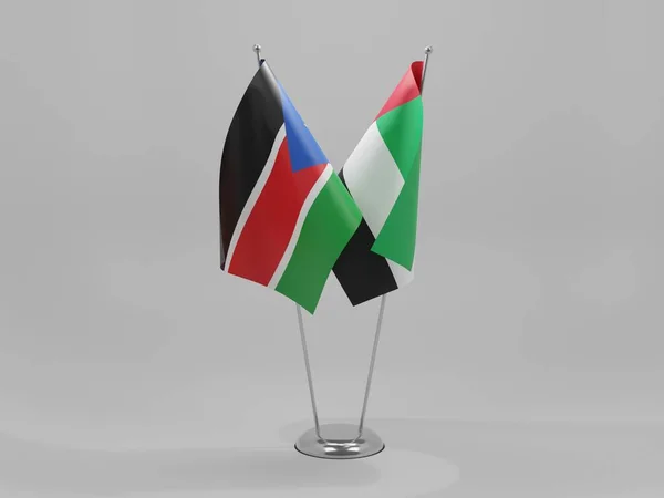 Emiratos Árabes Unidos Banderas Cooperación Sudán Del Sur Fondo Blanco —  Fotos de Stock
