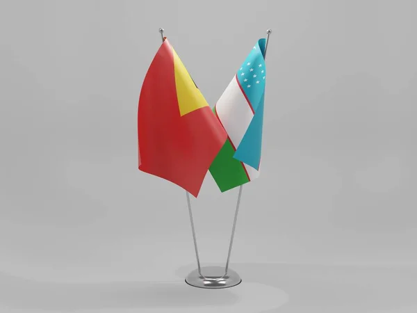 Özbekistan Doğu Timor Şbirliği Bayrakları Beyaz Arkaplan Render — Stok fotoğraf